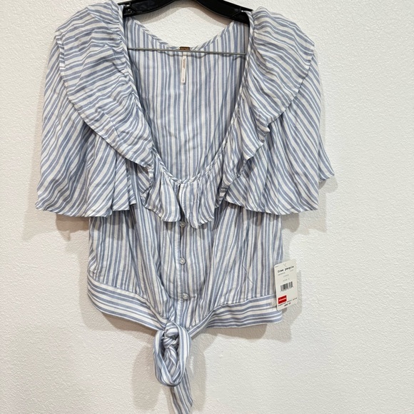 NWT Free People The Rosemary Top Blue White Stripe Women’s Size Large - Picture 4 of 7